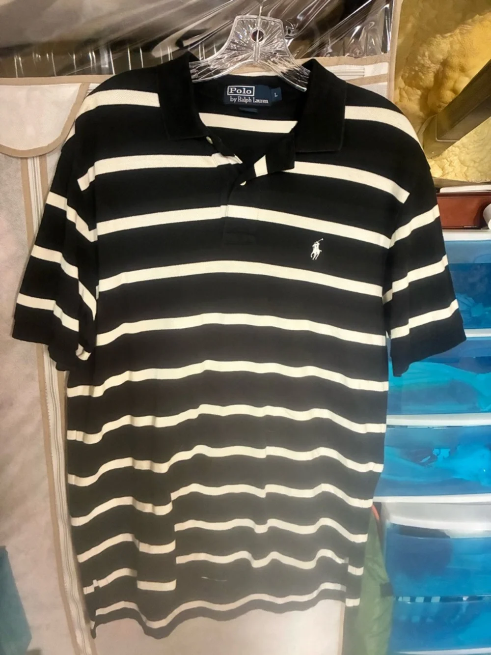 Ralph Lauren Black Polo Shirt with White Stripes